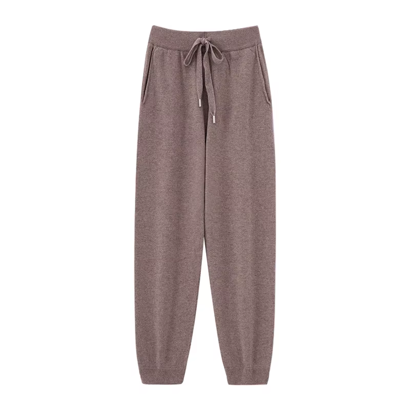 Pantalon plat en laine Pure pour femme, ample, taille haute, tricoté, en cachemire, groupé, nouvelle