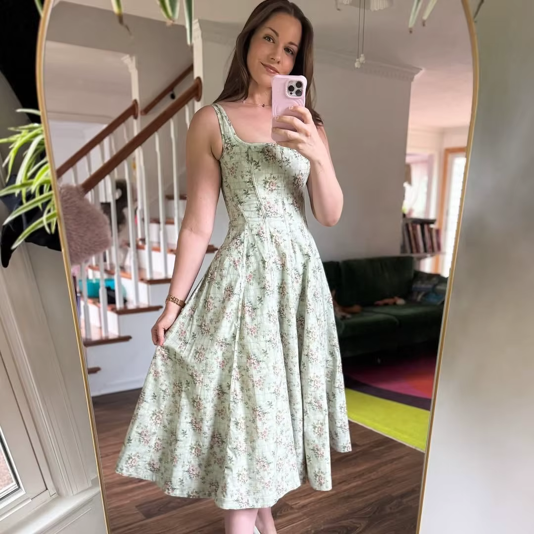 Suninheart été élégant robe à lacets 2025 nouveautés imprimé fleuri robe mi-longue femmes robe Sexy