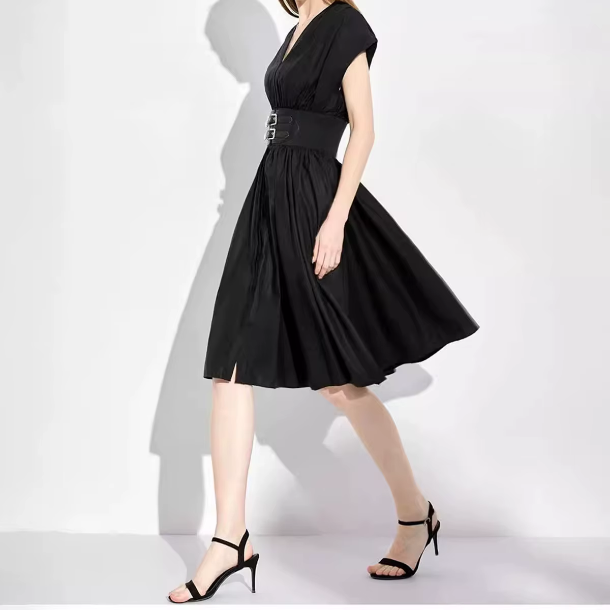 CHCH – robe longue pour femmes, col en v, sans manches, taille haute, Slim, noire, tenue de fête d'a