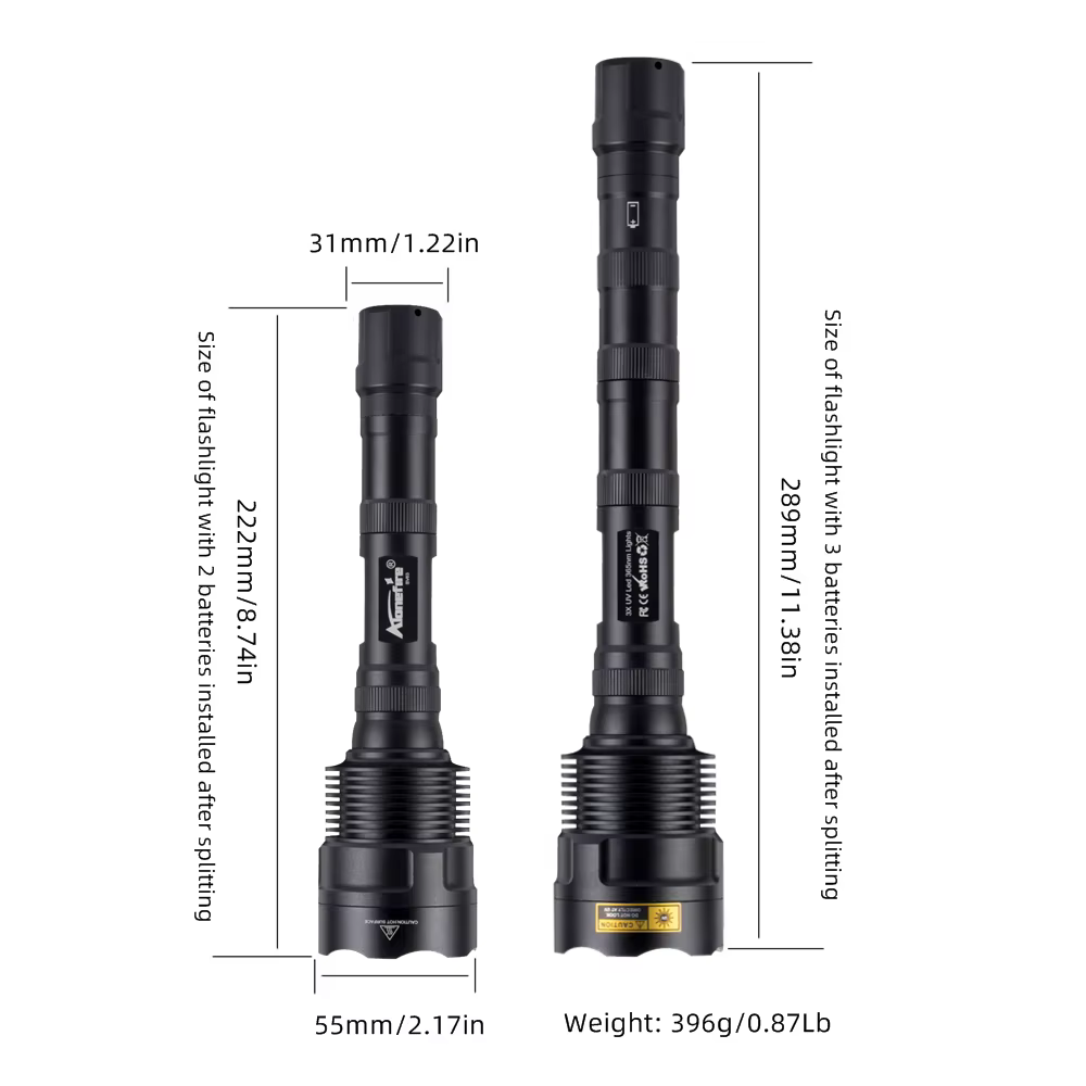 60W 3x365nm UV LED lumière noire puissante 395nm lampe de poche haute puissance Ultraviolet marqueur