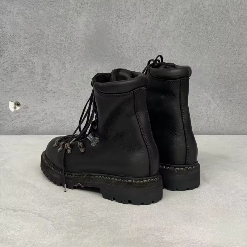 Bottes de moto en cuir véritable pour hommes, chaussures d'alpinisme à lacets en métal, bottes de ra