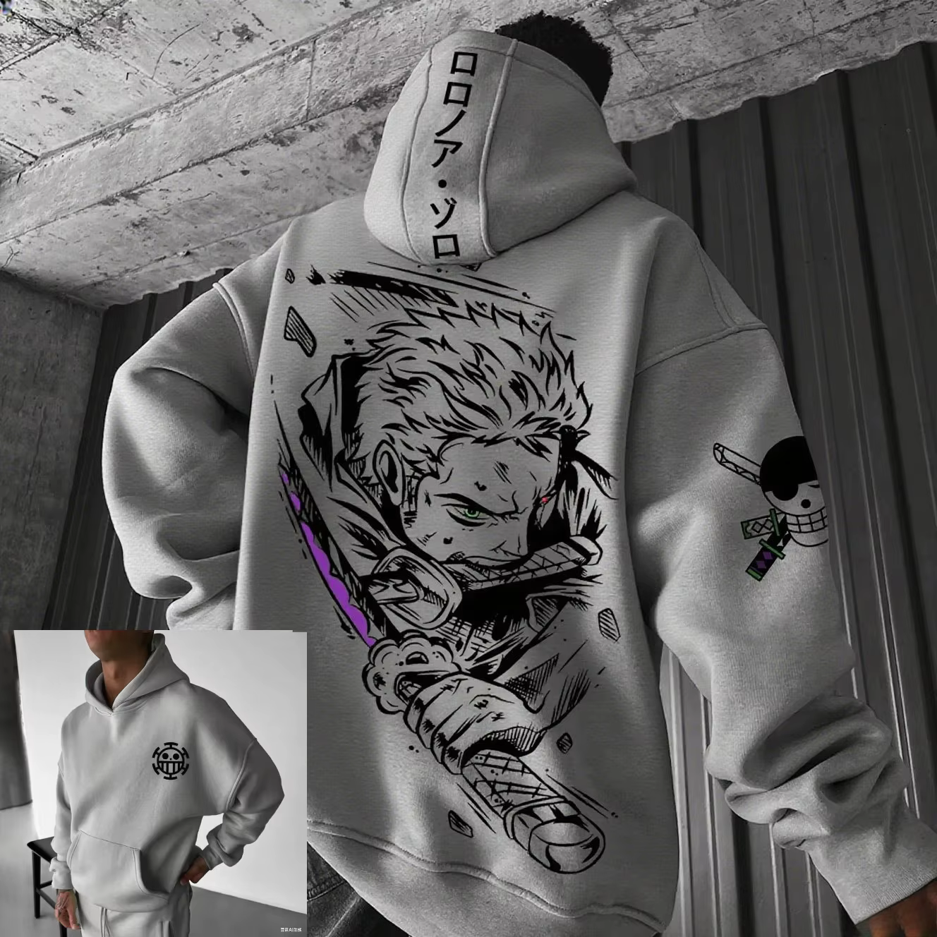 Sweat-shirt à capuche pour homme One Piece Zoro Anime, printemps automne, coton, streetwear, décontr