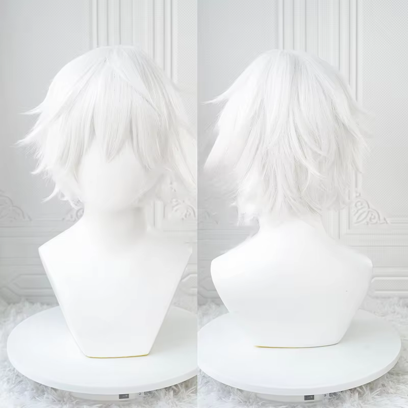 Perruques de Cosplay Anime Kaneki Ken, perruques courtes blanches moelleuses, Patch pour les yeux, c