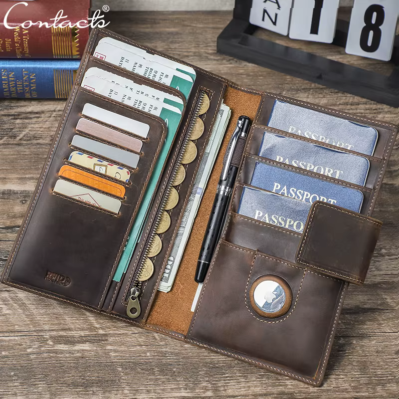 Portefeuilles de voyage en cuir véritable CONTACT'S pour la famille, avec porte-cartes RFID, emplace