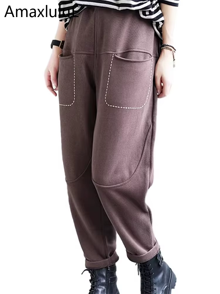 Amax luluE femmes rétro couleur unie droit sarouel femmes hiver mode coréenne Fitness 2024 taille ha