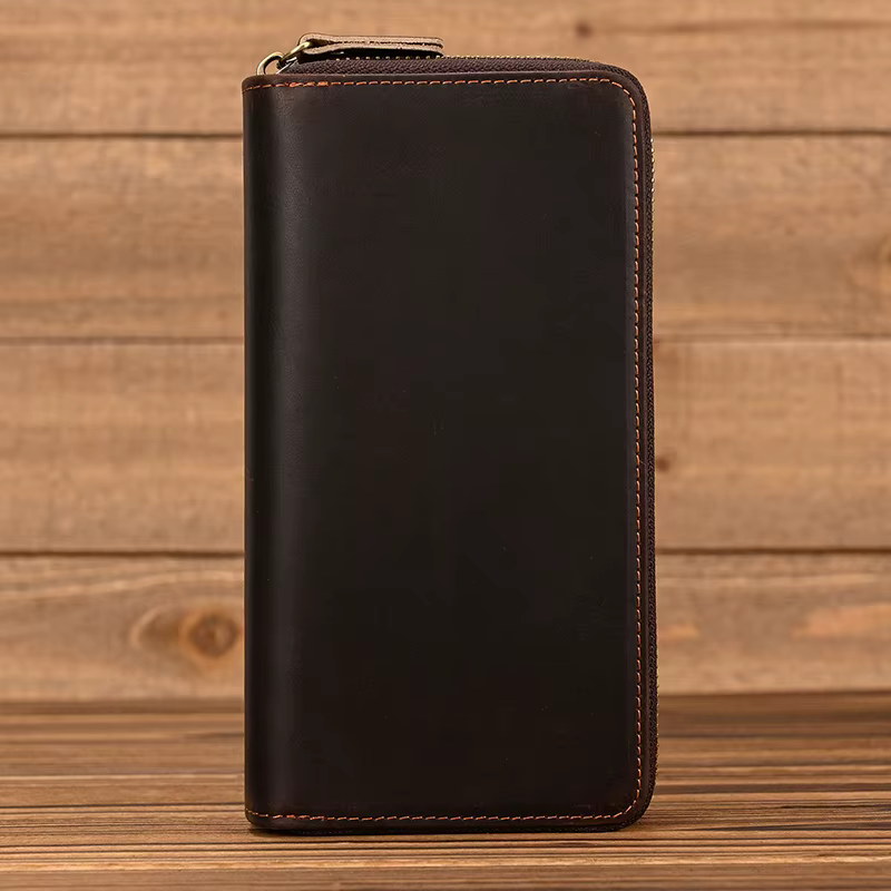 Portefeuille de styliste en cuir véritable pour homme d'affaires, avec Double fermeture éclair, en p