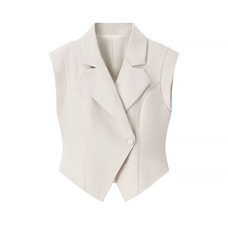 Ensemble tailleur chic 2 pièces pour femme : Gilet ajusté à col rabattu et pantalon long large à tai