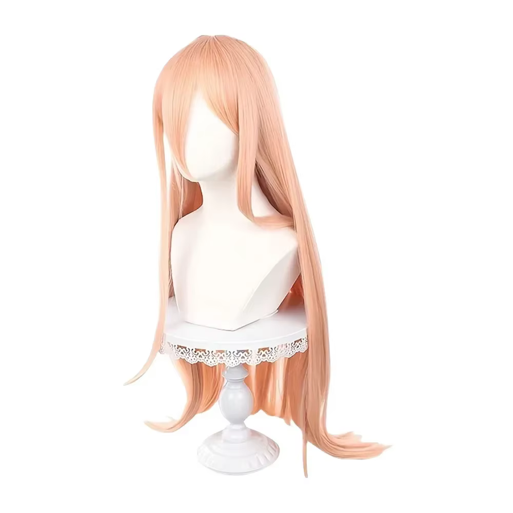 Perruque de cosplay Chainsaw Man, longue, orange, résistante à la chaleur, cheveux synthétiques, per
