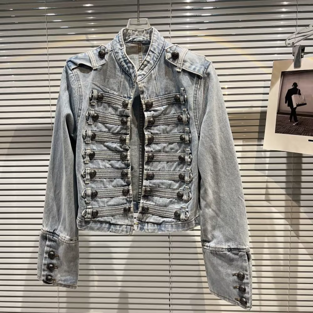 Veste délavée à boutons en métal côtelé mince pour femmes, haut en denim, style court, vêtements d'e