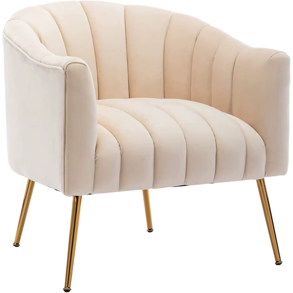 SEYNAR-Fauteuil tonneau moderne Glam en velours, sofa d'appoint crème pour adultes, pour le salon