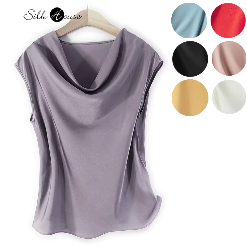 Gilet en soie pour femmes, col pivotant de tempérament de luxe léger, haut en soie de mûrier, à la m