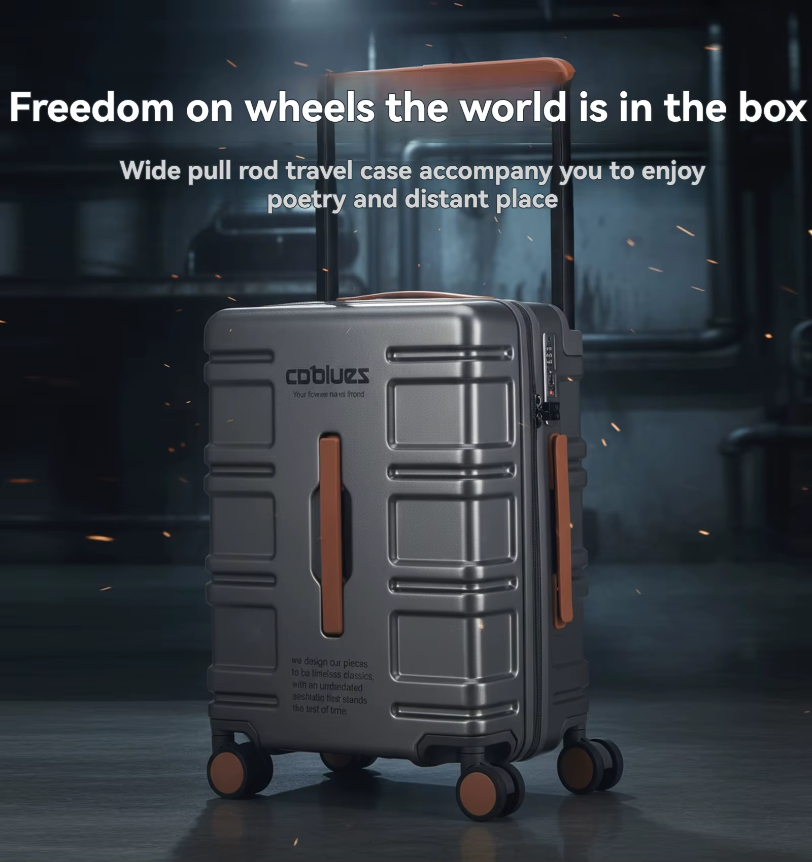 Valise à roulettes grande capacité en PC pur avec poignée large, légère, avec serrure douanière, rou