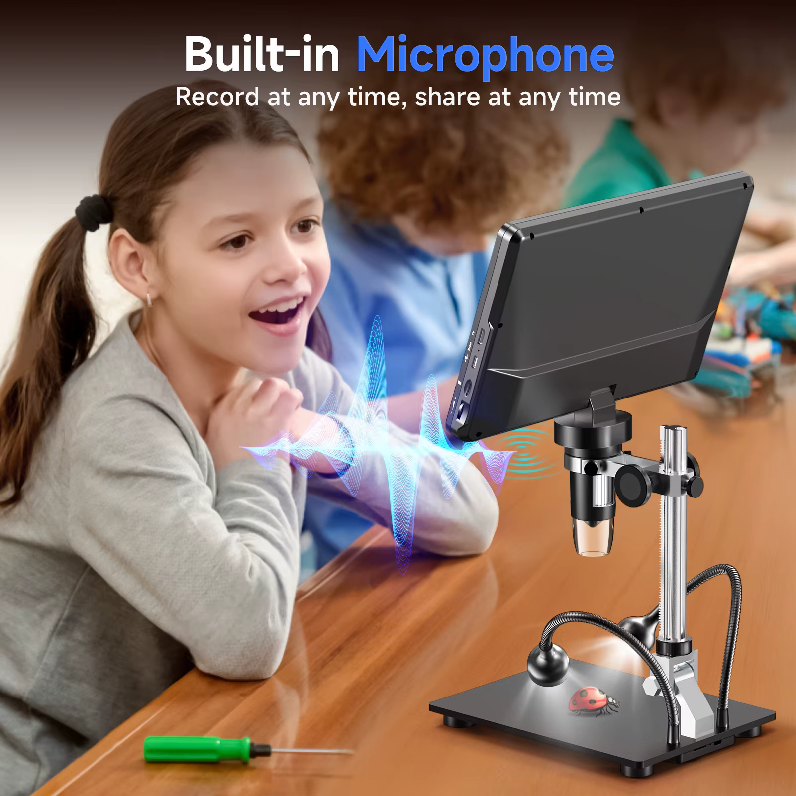 RIEVBCAU Microscope numérique HDMI 10.1 pouces Microscope à pièces 2000X avec 10 LED Microscope à so