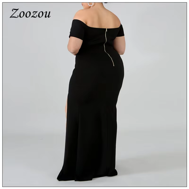 Robe de soirée Maxi noire, grande taille 4XL, élégante, épaules dénudées, manches courtes, longue, é
