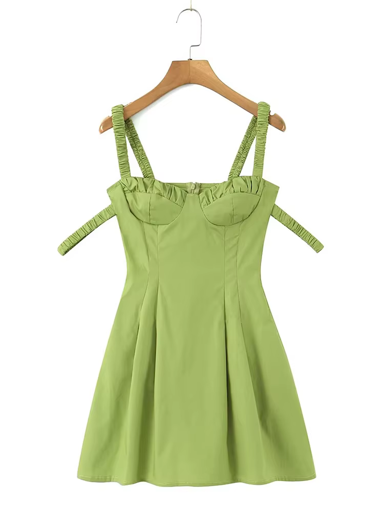 YENKYE-Mini robe plissée à double sangle élastique pour femme, robe trapèze sexy, style corset fronc