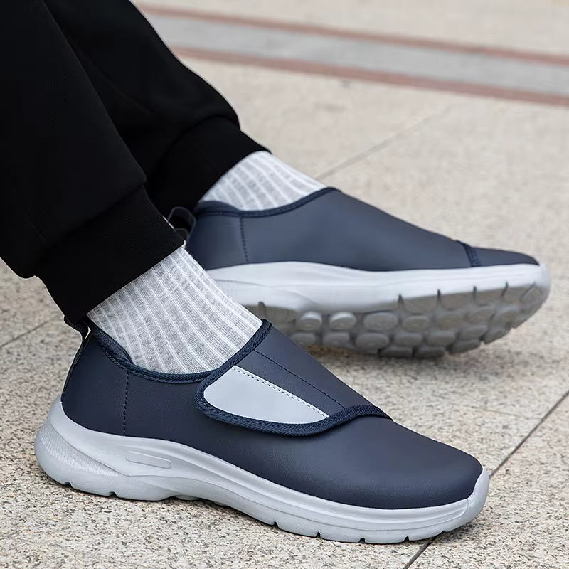 Baskets orthopédiques en cuir pour diabétiques pour hommes, chaussures ouvertes à ajustement large a