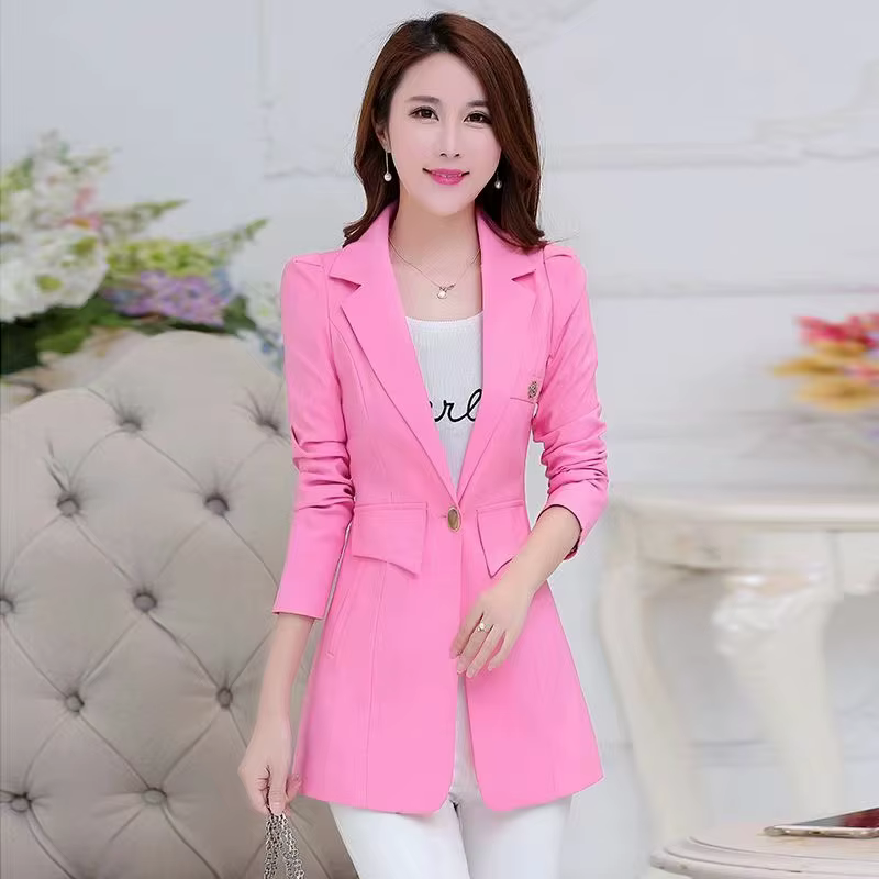 Nouveau Blazer Femme Printemps-Automne 2026 – Veste Unie à Bouton Unique Mi-Longue, Coupe Slim, Gran