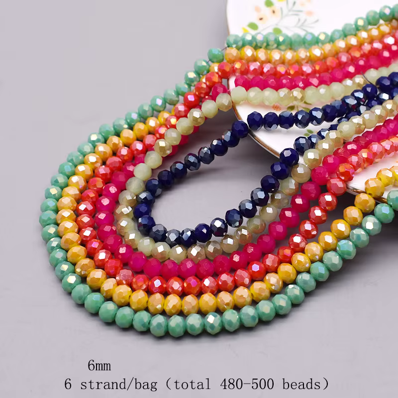 Perles de Verre à Facettes, 6 Brins de 6mm, 480 Pièces, Rondelle d'Espacement pour Bijoux de Bricola