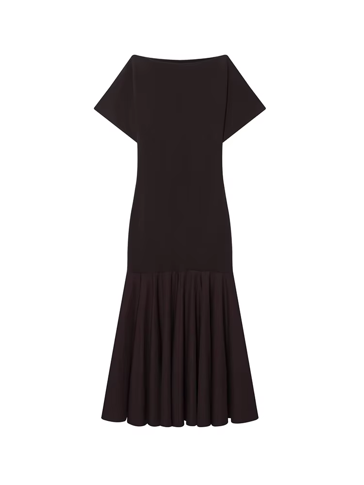 HH 2026 Robe midi plissée unie pour femme, mode été, avec fermeture éclair latérale, manches courtes
