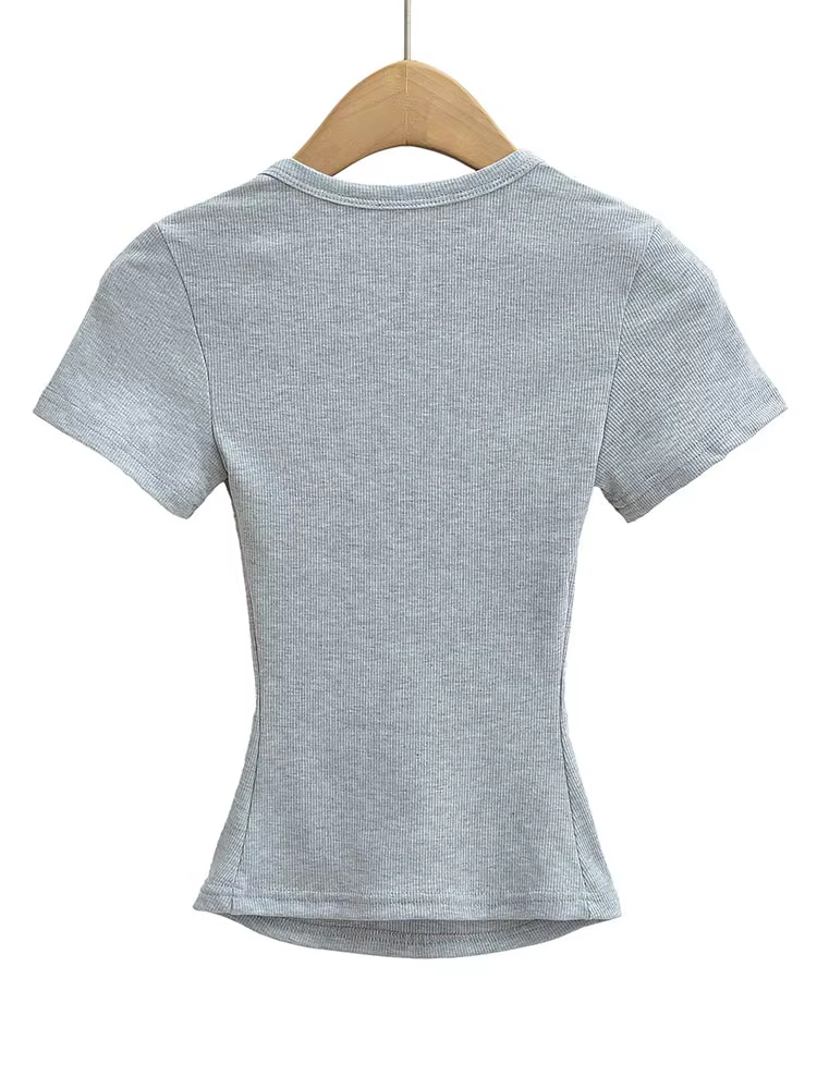 Haut court à col carré pour femmes, coupe cintrée, pull à manches courtes, très extensible, chemisie