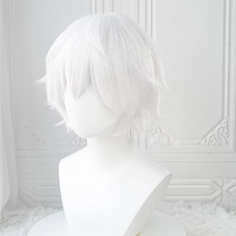 Perruques de Cosplay Anime Kaneki Ken, perruques courtes blanches moelleuses, Patch pour les yeux, c