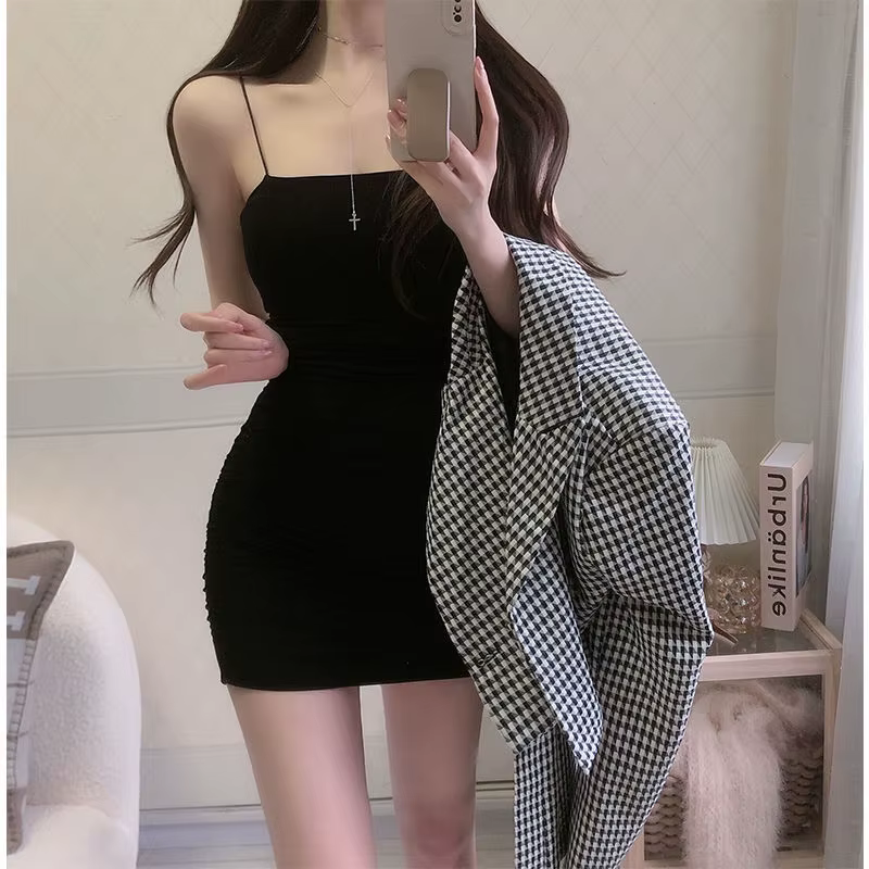 Mini robe fourreau élégante, couleur unie, sans manches, Type A, courte, Sexy, Slim, amincissante, c