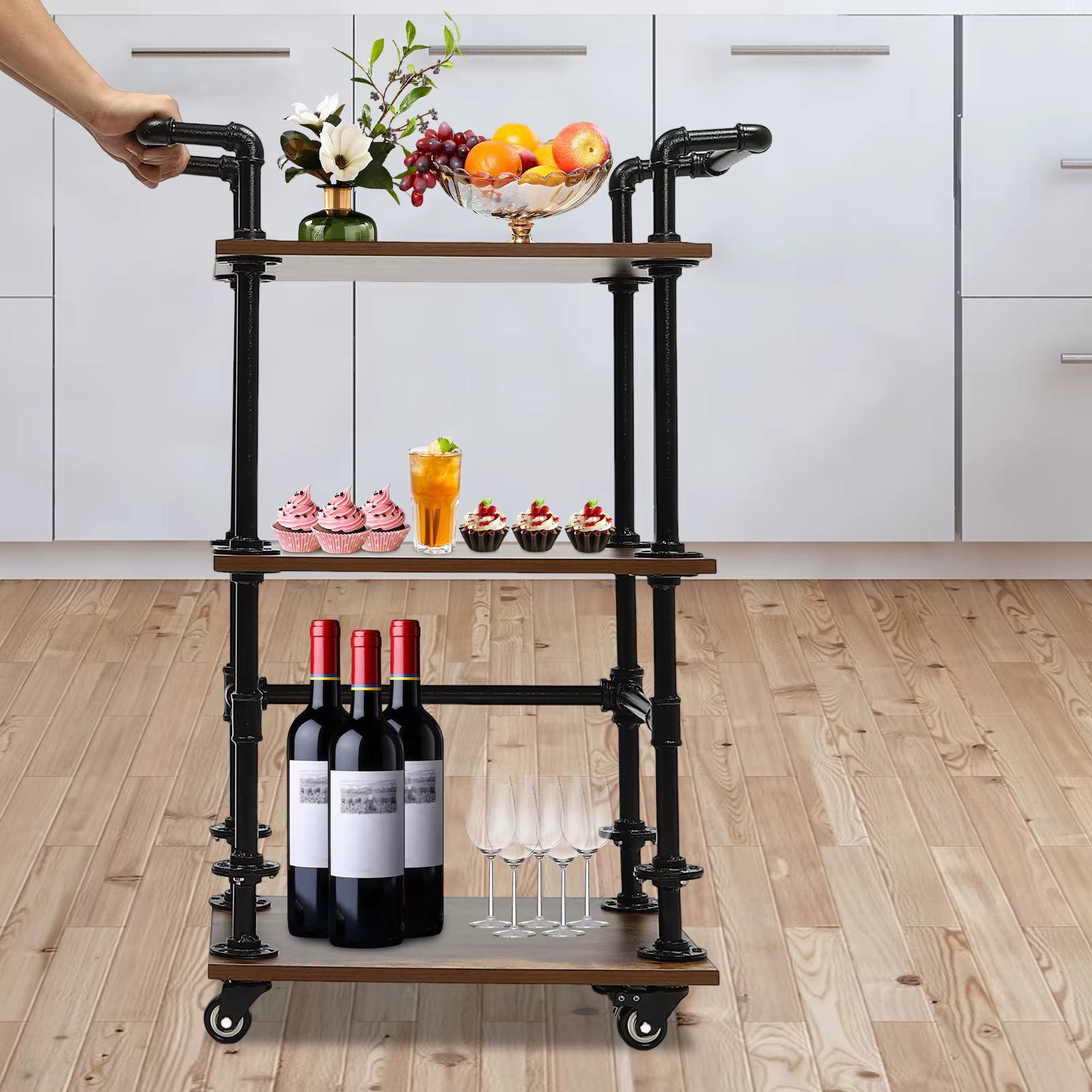 CNCEST3-Tier chariot industriel de barre de roulement a pondéré des étagères de barre d'ageCart pour