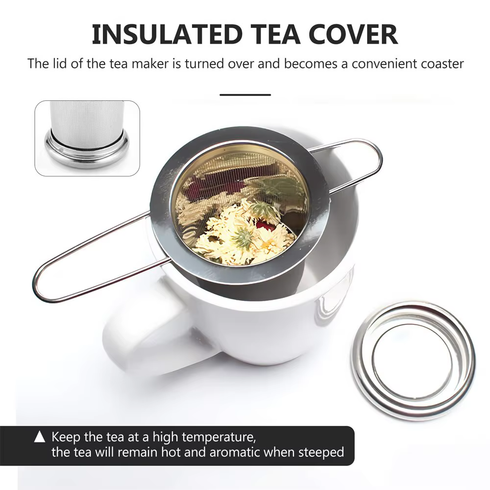 Infuseur à thé en maille d'acier inoxydable avec couvercle, passoire de tasse réutilisable, filtre à