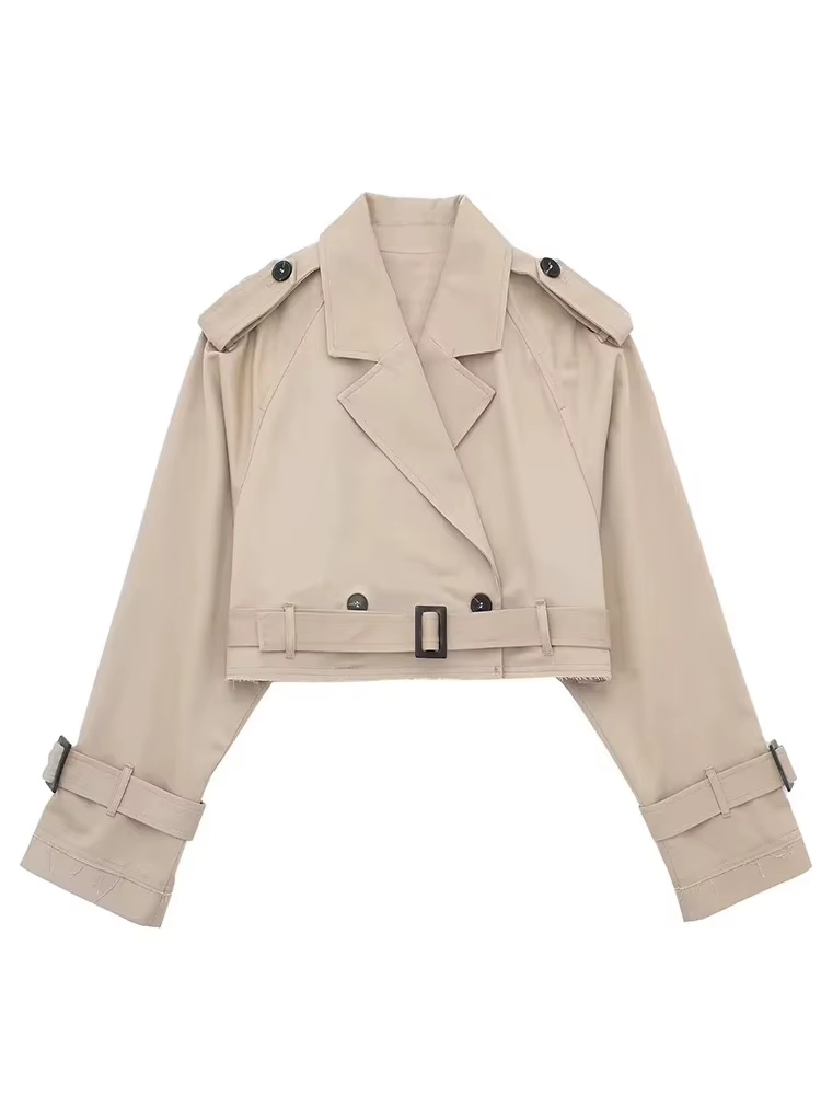 HH 2025 femmes ceinture recadrée Trench printemps veste Vintage Streetwear Double boutonnage à manch