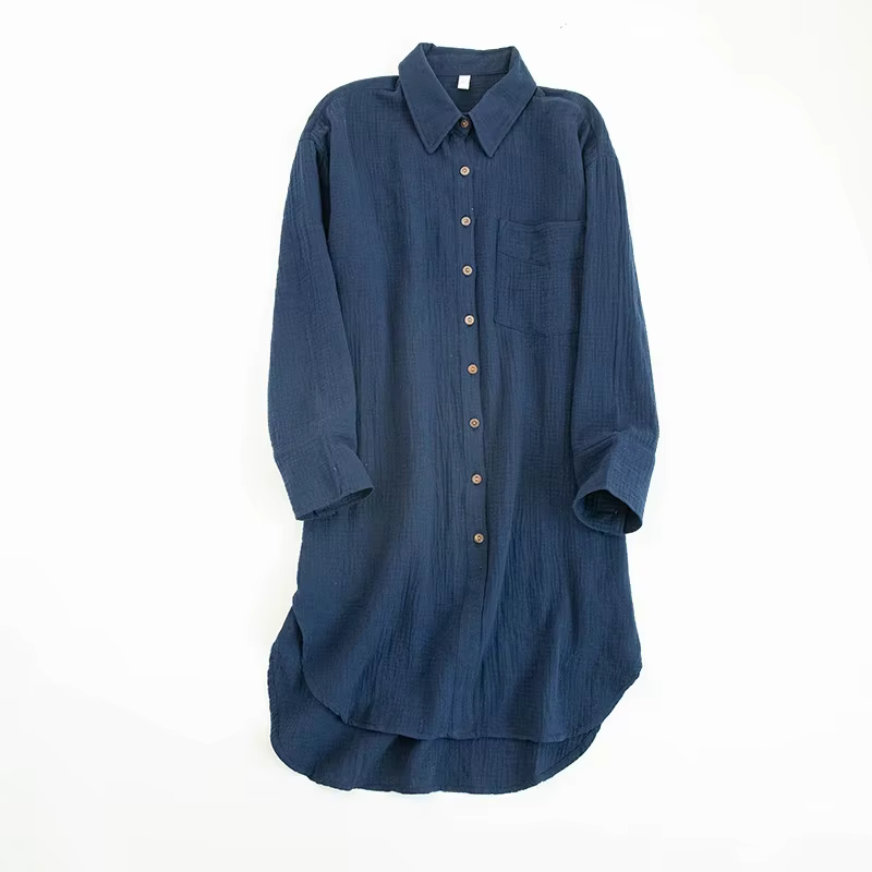 Robe chemise Chic et élégante pour femmes, 100% coton, col rabattu, manches longues, robe de fête d'