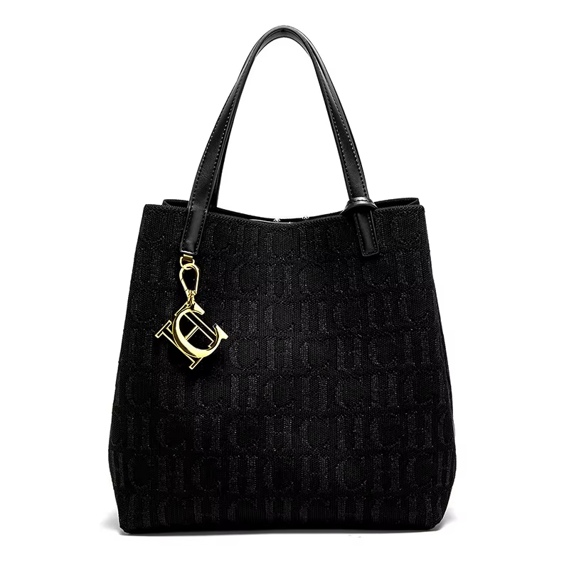 CH Sac à bandoulière pour femme, simple, couleur unie, motif imprimé lettres dorées, grande capacité