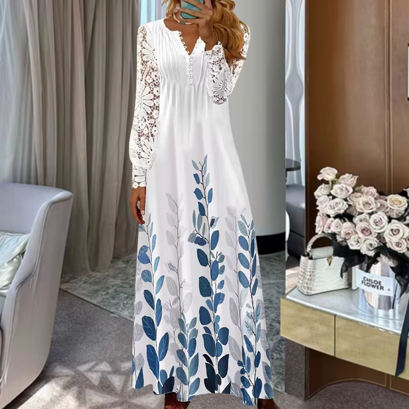 Bef123-Robe à volants en dentelle pour femmes, boutons, style Boho, vintage, élégante, fête, grande,