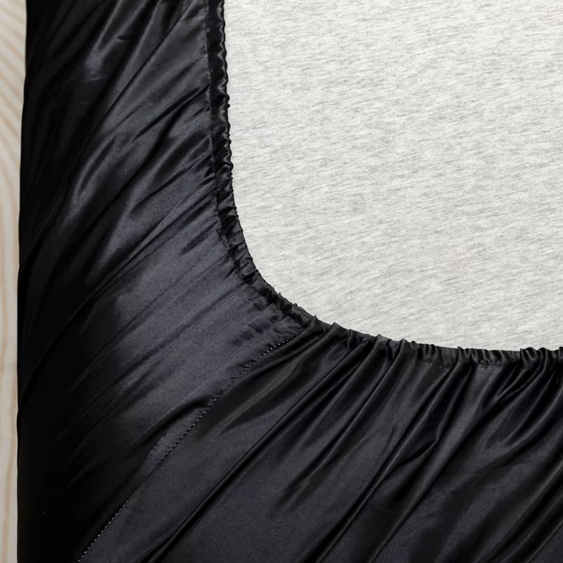 Drap-housse en Satin de couleur unie, housse de matelas double en soie glacée, Queen, naturel avec b