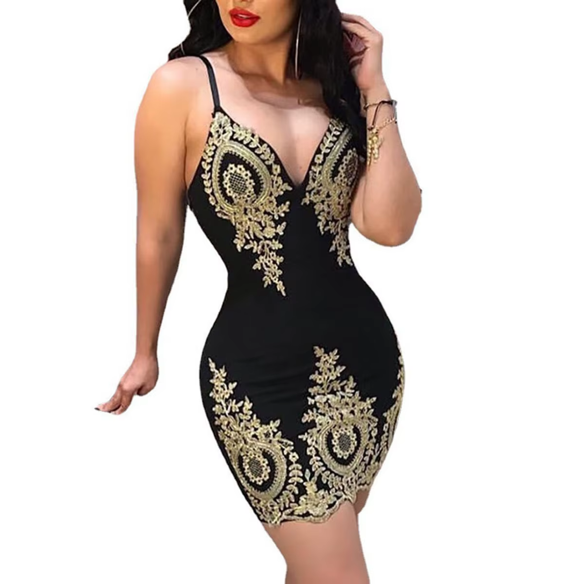 Robe de soirée d'été sexy, mini robe sans manches, coupe cintrée, col bas et dos licou
