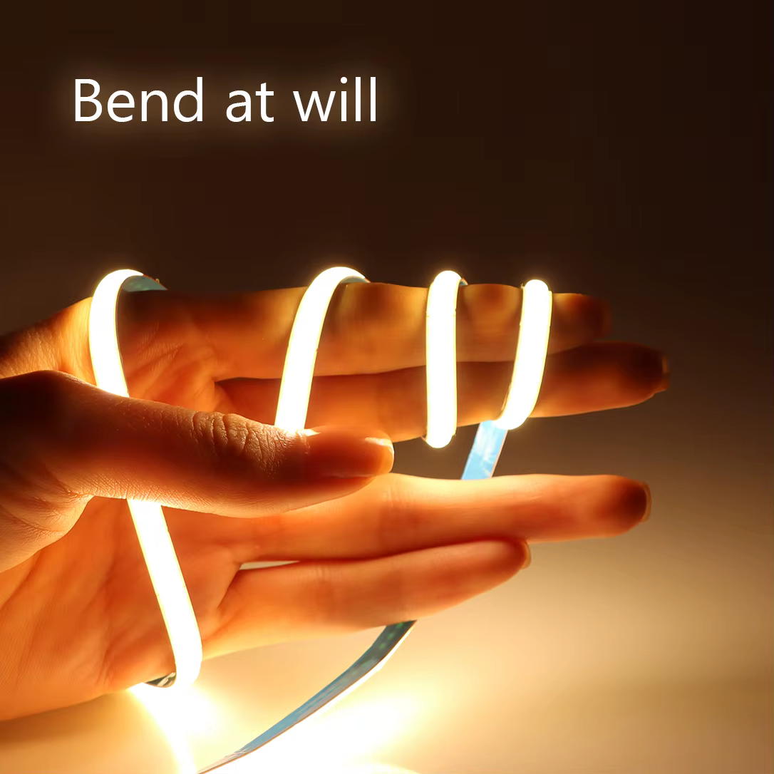 Bande lumineuse LED COB, 5M, 10M, 12V, 24V, 320 diodes/M, haute luminosité, barre LED Flexible FCOB,