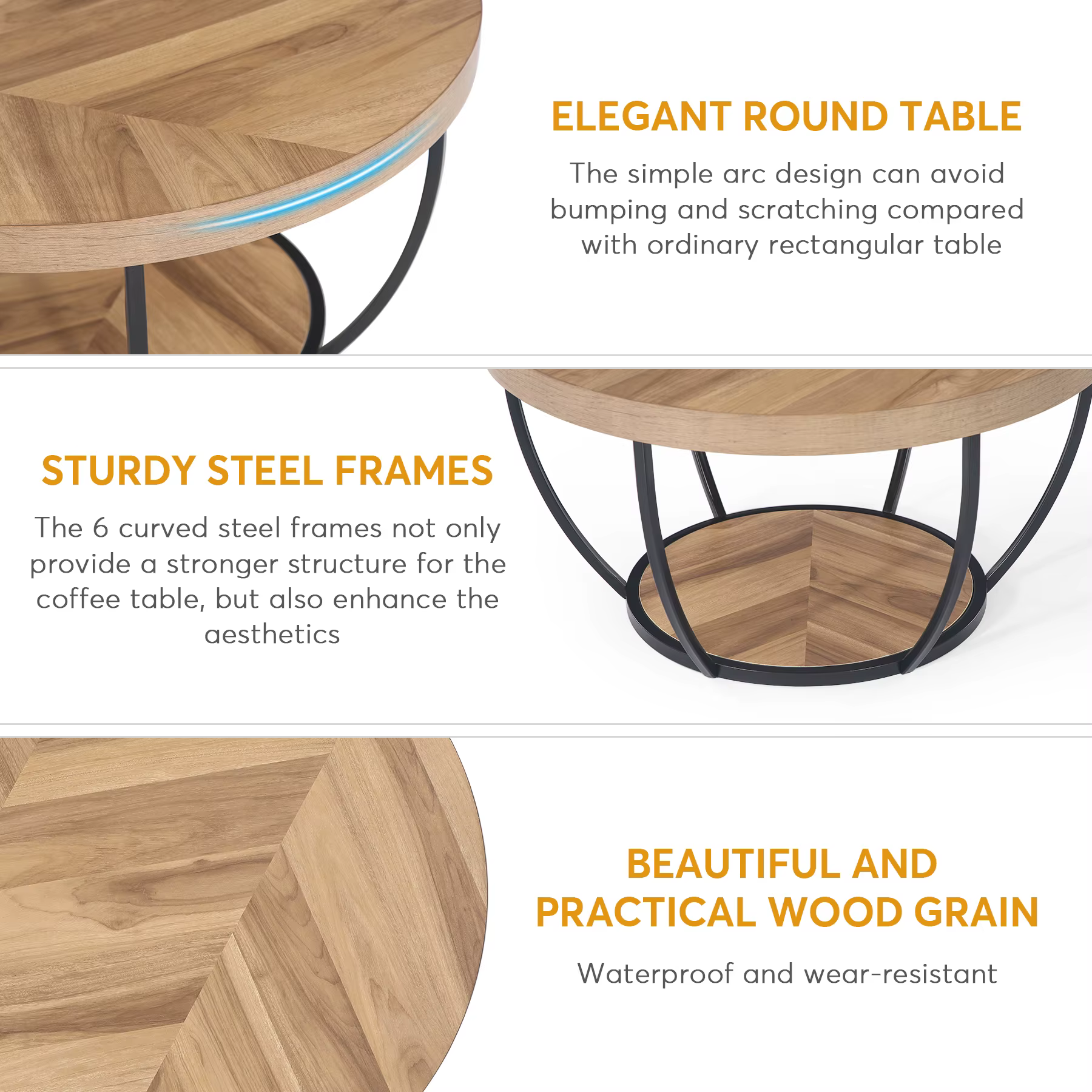 Tribesigns-Table basse ronde industrielle à 2 niveaux avec étagères de rangement, table d'appoint de
