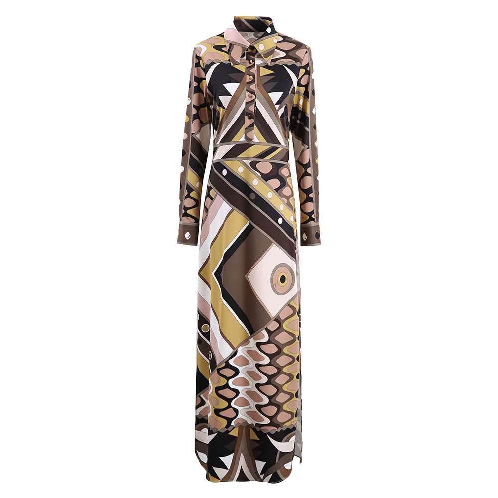 Femmes Vintage robes élégantes revers à manches longues taille haute jupe 2025 printemps automne nou