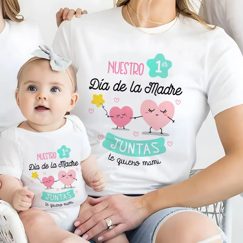 Tenue assortie pour la première fête des mères : chemise à manches courtes pour maman, barboteuse po