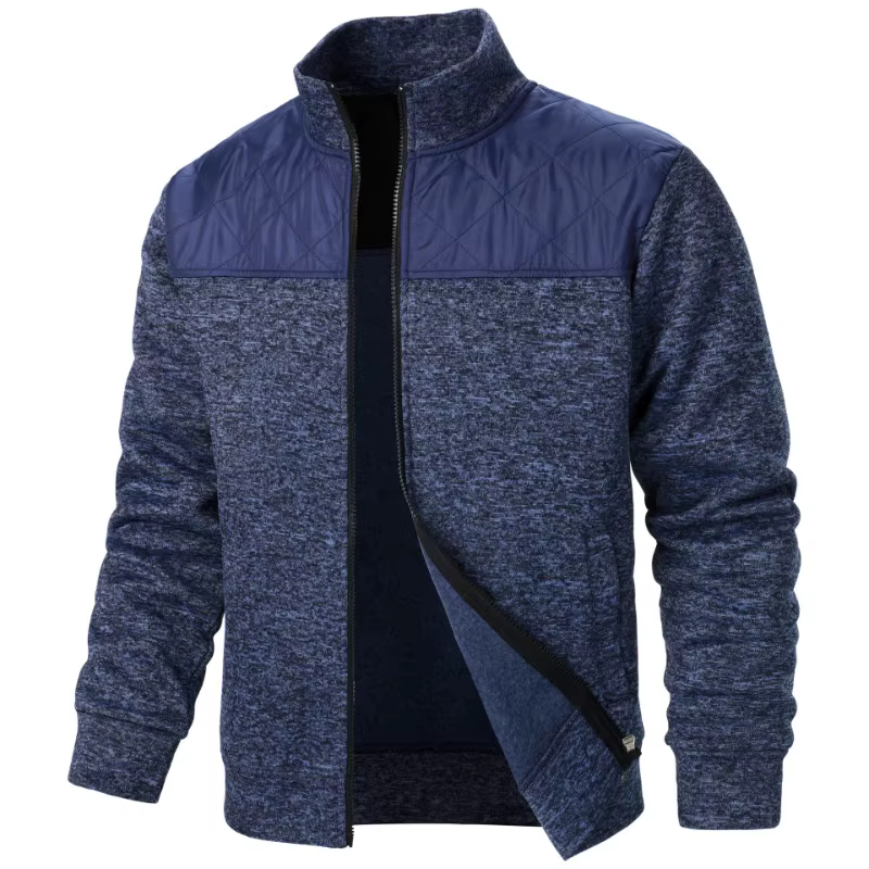 Sweat-shirt Patchwork pour hommes, veste à col montant, Cardigan ajusté, Streetwear, vêtements de sp