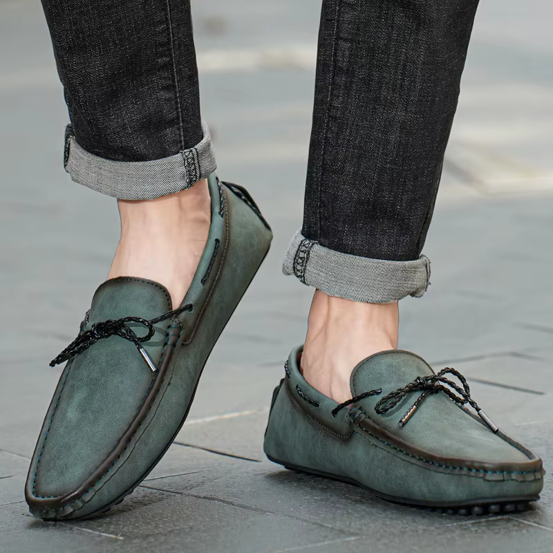 Mocassins respirants en cuir véritable pour hommes, chaussures décontractées à enfiler, mocassins no