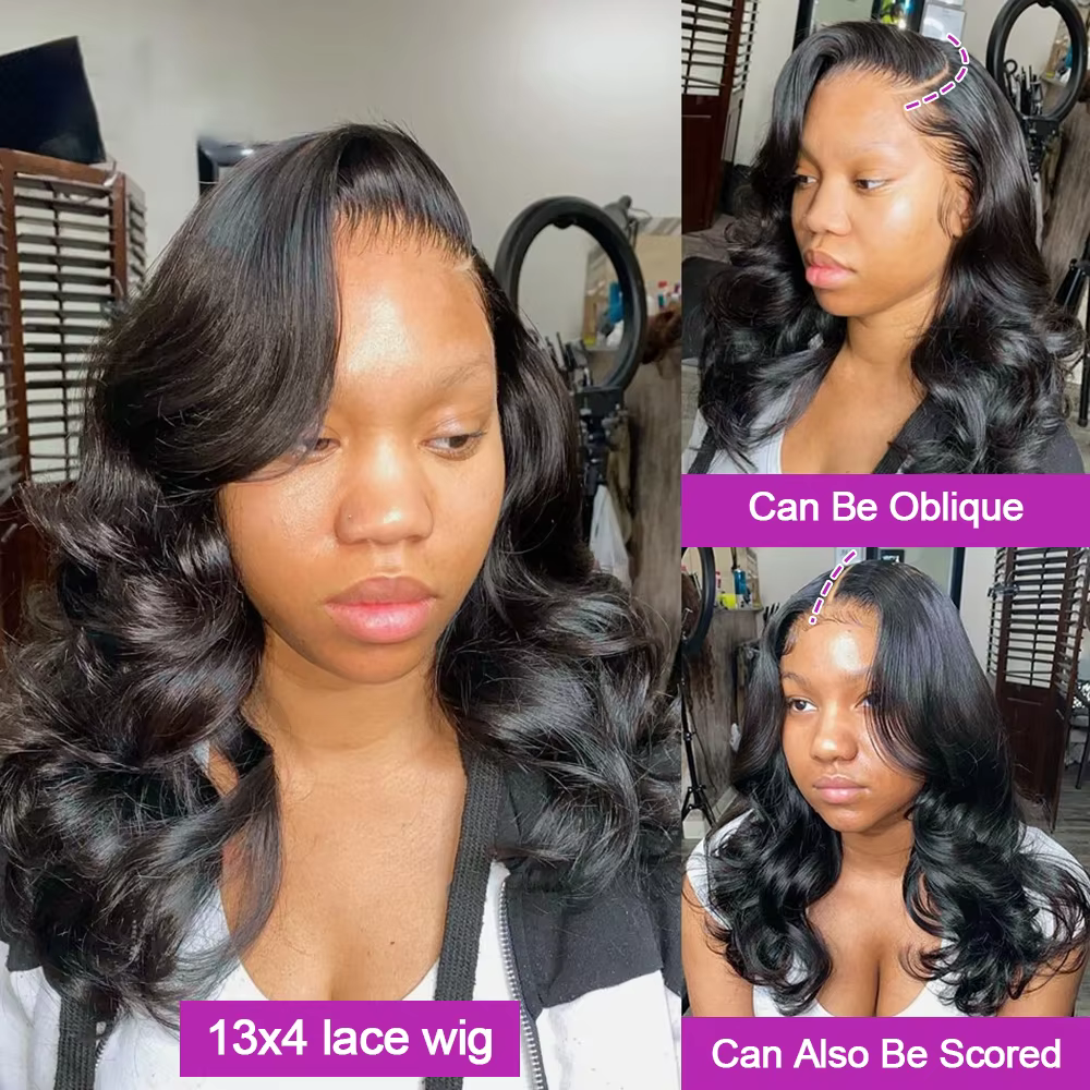 Perruque Bob Lace Frontal Wig Body Wave sans colle, cheveux naturels brésiliens prêts à porter, 13x6