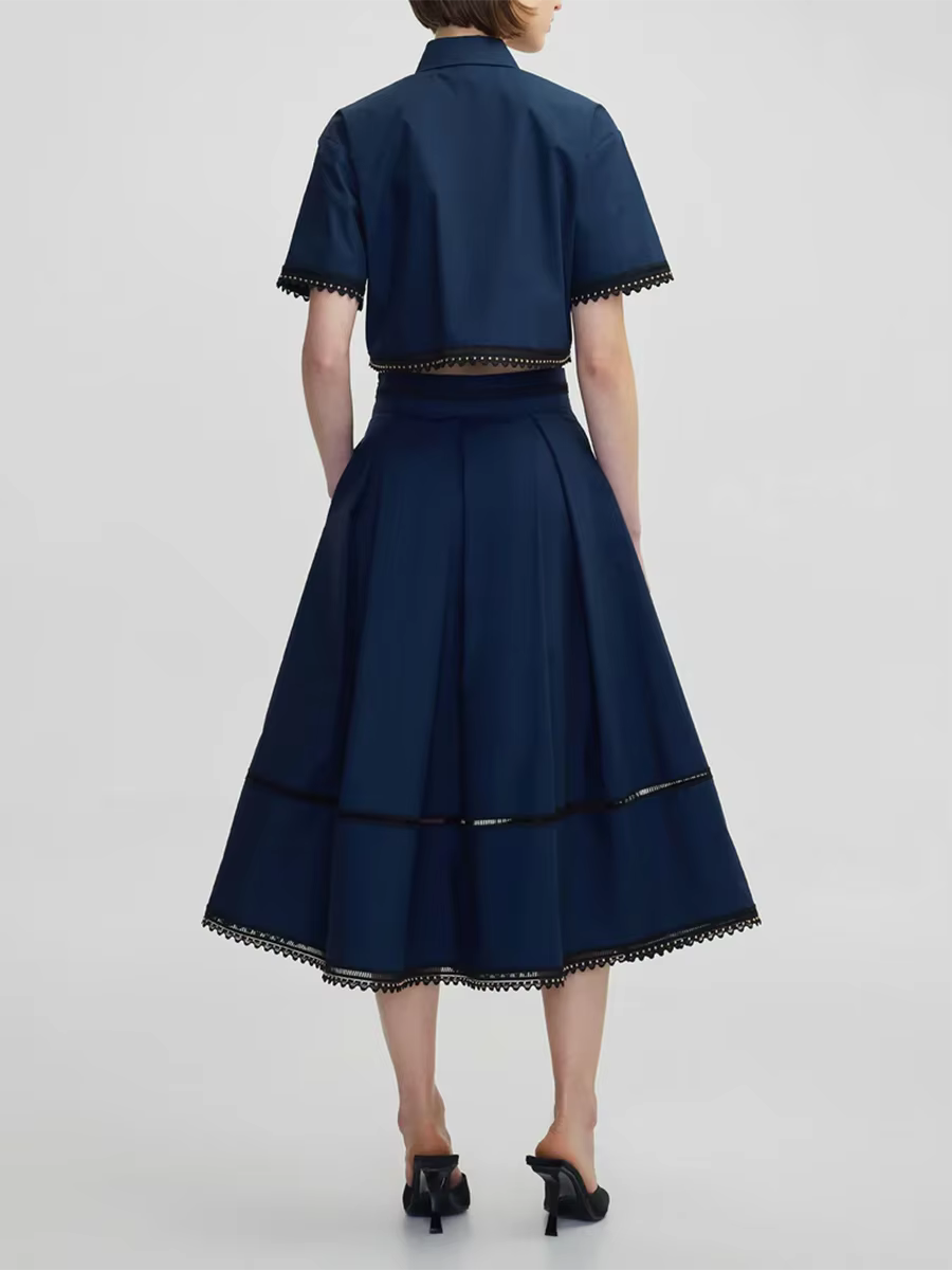 TWOTWurea YLE-Ensemble Deux Pièces pour Femme, Couleur Unie, Revers, Manches Courtes, Taille Haute, 