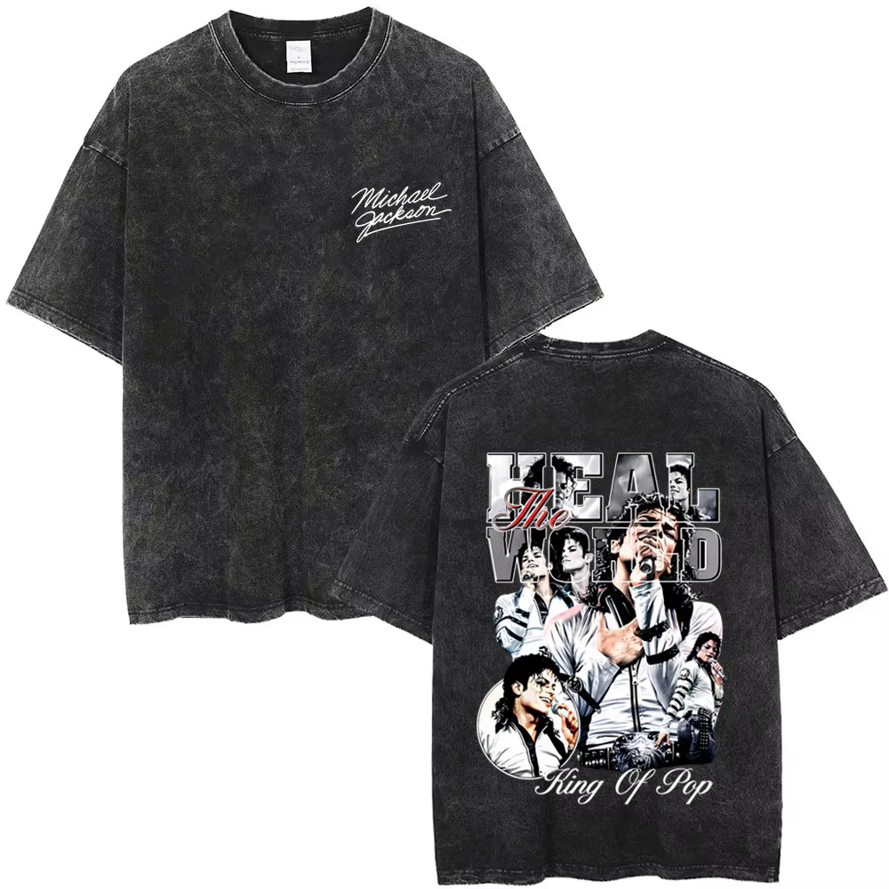 T-shirt graphique vintage lavé Michael Jackson King of Pop pour hommes et femmes, T-shirts rétro roc