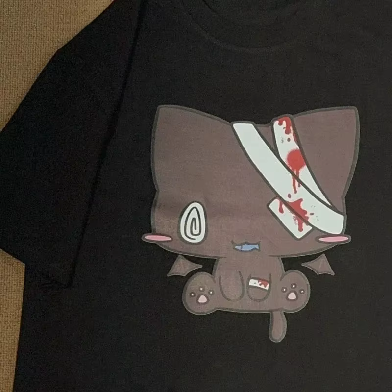 Femmes t-shirts dessin animé imprimé drôle Couple doux à manches courtes col rond ample Y2k Harajuku