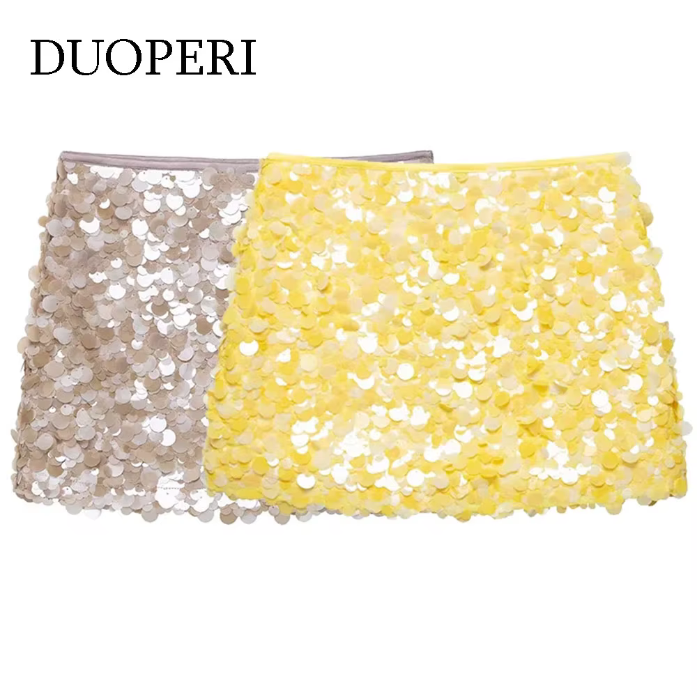 DUOPERI femmes Y2K avec paillettes solide a-ligne Mini jupe côté fermeture éclair taille haute femme