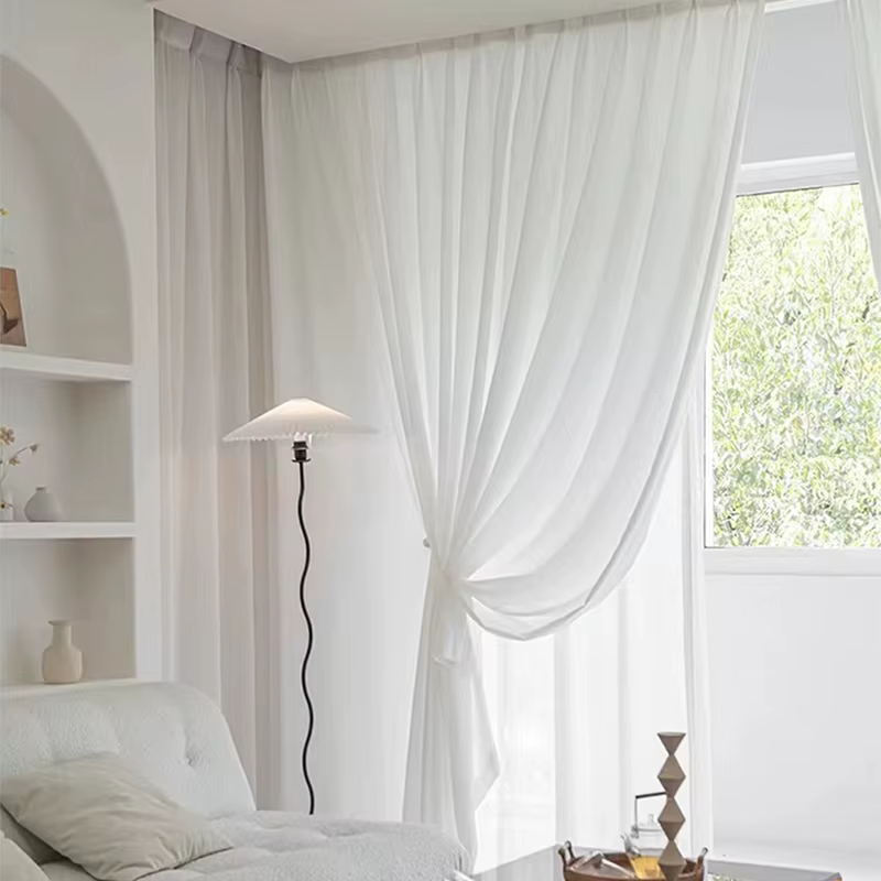 Asazal-Rideaux de fenêtre en mousseline de soie de luxe, rideaux opaques, tulle blanc, fil optique d
