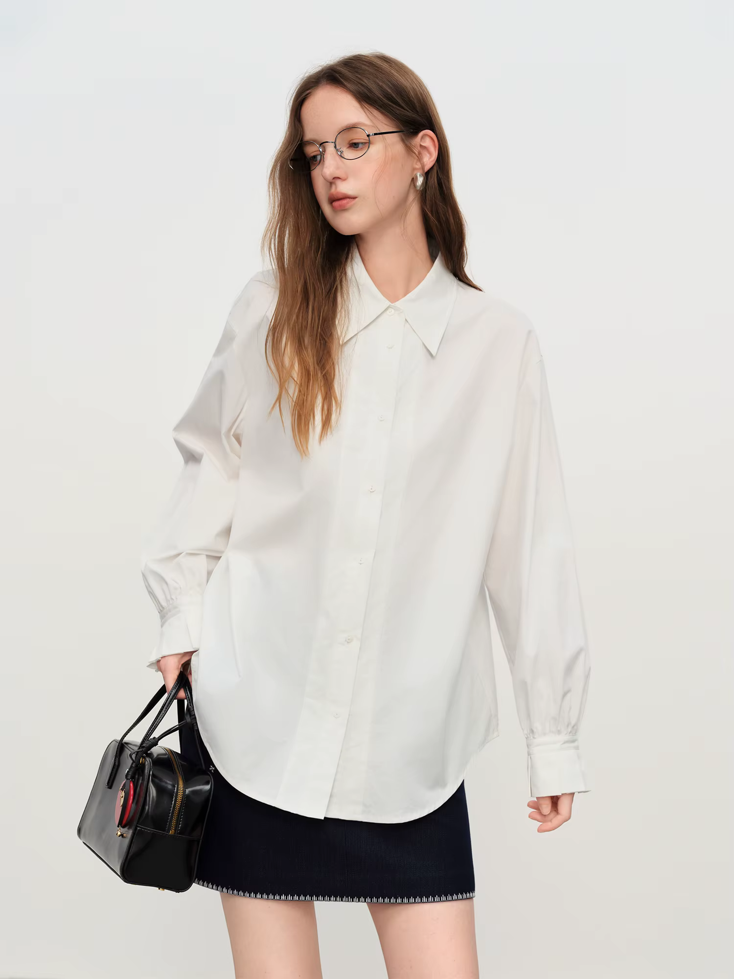 FSLE français-élégant élégant Pima coton chemise à manches longues pour les femmes automne hiver 202