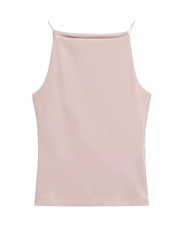 Débardeur licou sans manches pour femmes, bretelles fines, couleur unie, Camisole à la mode