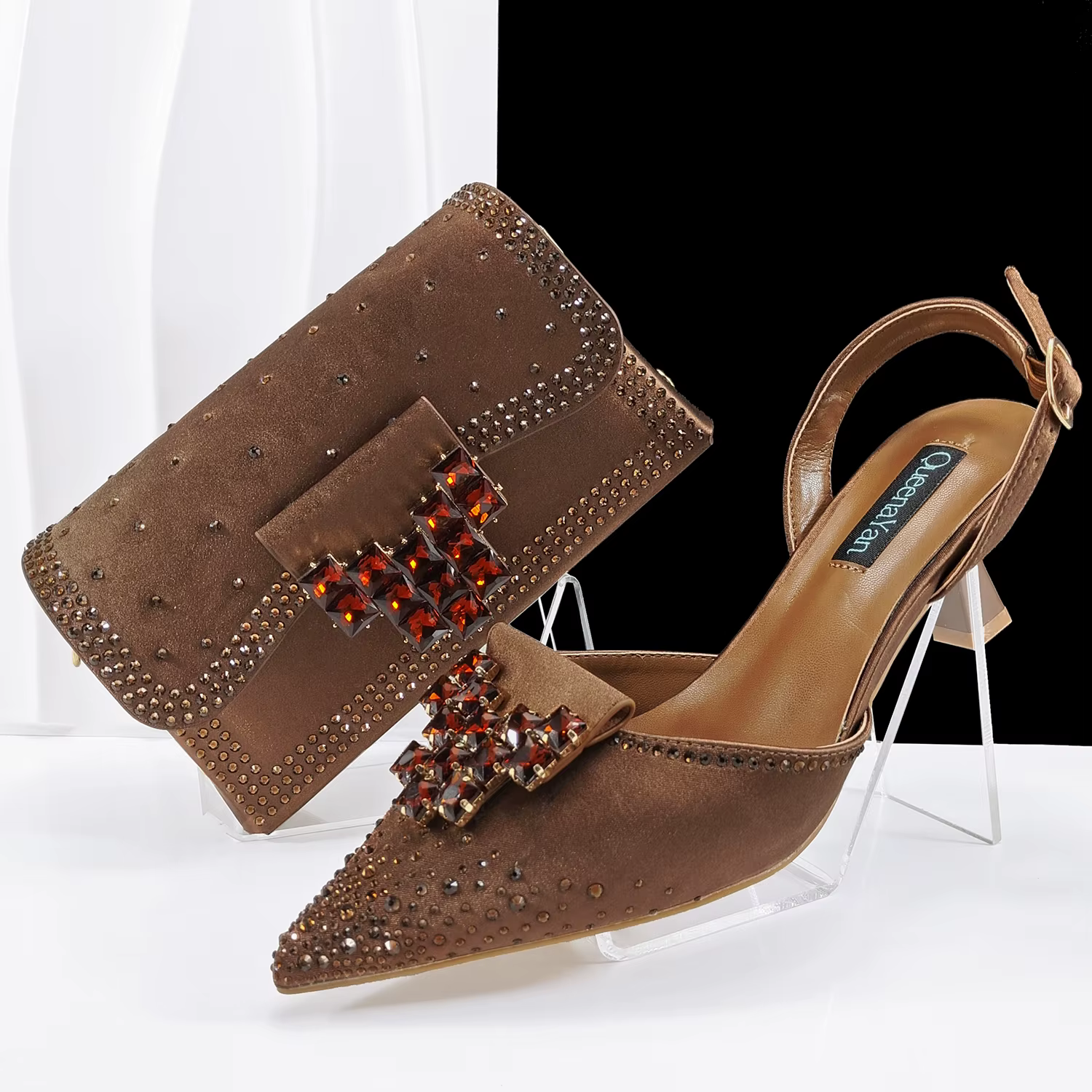 doershow Nouveauté Ensemble chaussures et sac de mariage africain Couleur vin Chaussures italiennes 