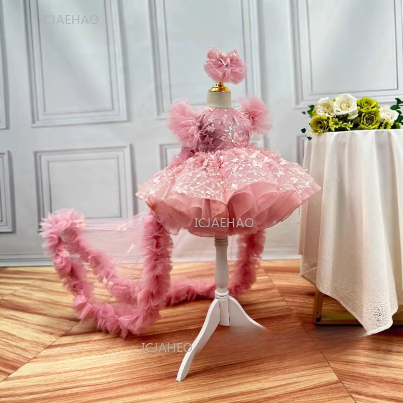 Robe de soirée pour filles, vêtements de princesse pour premier anniversaire, Costume en Tulle à pai